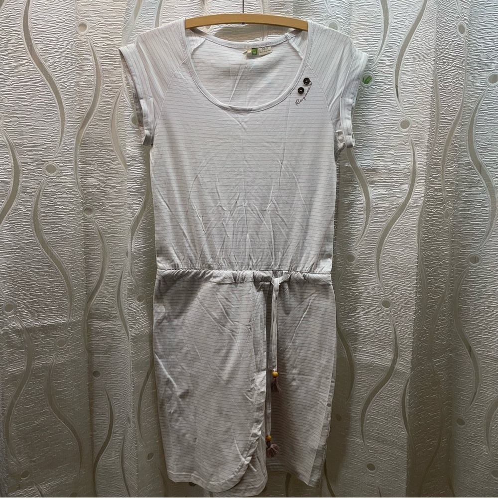 Ragwear Glitter Organic Dress Womens‎ XS White Striped Vegan Tulip Hem